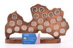 full set of 24 commemorative coins: 1 lats, 2001-2013, Latvia, with a decorative stand...