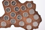 full set of 24 commemorative coins: 1 lats, 2001-2013, Latvia, with a decorative stand...