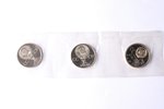 1 ruble, 1965-1985, set of 3 commemorative coins, copper-nickel alloy, USSR, Ø 31 mm, Proof...