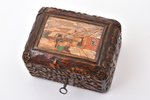 set, 3 wooden items: 2 caskets and a jewelry tray, wood, painting...