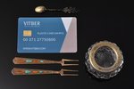 set, silver, saltcellar (silver/crystal), spoon for salt, 2 lemon forks, 875 standard, total weight...