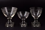 set of 3 champagne glasses, Scandinavia(?), h 10.6, Ø 9.5 cm (traces of everyday use) / h 10.7 , Ø 7...