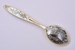 spoon, silver, 875 standard, 38.85 g, niello enamel, gilding, 16.5 cm, The "Severnaya Chern" factory...