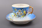 tējas pāris, porcelāns, I. E. Kuzņecova fabrika pie Volhovas, roku gleznojums, Krievijas impērija, 1...