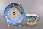 tējas pāris, porcelāns, I. E. Kuzņecova fabrika pie Volhovas, roku gleznojums, Krievijas impērija, 1...