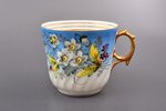 tējas pāris, porcelāns, I. E. Kuzņecova fabrika pie Volhovas, roku gleznojums, Krievijas impērija, 1...