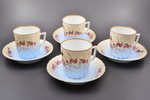 4 tējas pāri (liela izmēra), porcelāns, Carl Tielsch & Co., Vācija, Polija, 19. un 20. gadsimtu robe...