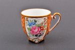 kafijas pāris, porcelāns, roku gleznojums, Eiropa, h (tasīte) 5 cm, Ø (apakštasīte) 9.8 cm, zeltījum...