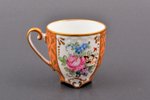 kafijas pāris, porcelāns, roku gleznojums, Eiropa, h (tasīte) 5 cm, Ø (apakštasīte) 9.8 cm, zeltījum...