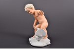 statuete, zēns ar putnu, porcelāns, biskvīts, Vācija, Wallendorf, Schaubach Kunst, 1926-1953 g., 13...