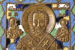 ikona, Svētais Nikolajs Brīnumdarītājs, vara sakausējuma, 6-krāsu emalja, Krievijas impērija, 19. gs...