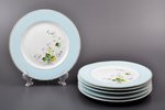 6 šķīvju komplekts, porcelāns, M.S. Kuzņecova rūpnīca Duļevā, roku gleznojums, Krievijas impērija, 1...