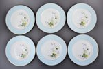 6 šķīvju komplekts, porcelāns, M.S. Kuzņecova rūpnīca Duļevā, roku gleznojums, Krievijas impērija, 1...