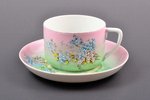 tējas pāris, porcelāns, M.S. Kuzņecova rūpnīca, roku gleznojums, Krievijas impērija, 1894-1917 g., Ø...