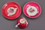 kafijas trio, porcelāns, Gardnera porcelāna rūpnīca, roku gleznojums, Krievijas impērija, 19. un 20....