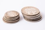 12 monētu komplekts: 5 kopeikas, 10 kopeikas, 15 kopeikas, 20 kopeikas, 1867-1915 g., sudraba billon...