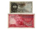 10 lati, 100 latu, 2 banknošu komplekts, sērijas "BL"/"A", 1939 g., Latvija, XF, VF...
