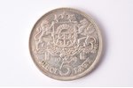 4 monētu komplekts: 1 lats (1924), 5 lati (1929), 2 lati (1926), 50 santīmi (1922), sudrabs, niķelis...