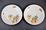 5 šķīvju komplekts,, "Rozes", porcelāns, M.S. Kuzņecova rūpnīca, Latvija, 1920-1933 g., Ø 24.2 cm, z...
