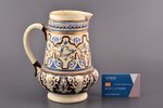 krūka, pusfajanss, M.S. Kuzņecova rūpnīca, Rīga (Latvija), Krievijas impērija, 1864-1887 g., h 19 cm...