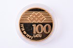 Latvija, 100 latu, 1993 g., "Latvijai 75", zelts, 583 prove, 13.338 g, tīra zelta svars 7.78 g, KM# ...