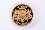 Latvija, 100 latu, 1993 g., "Latvijai 75", zelts, 583 prove, 13.338 g, tīra zelta svars 7.78 g, KM# ...