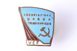nozīme, VEF, Komunistiskā darba trieciennieks, Latvija, PSRS, 20.gs. 60ie gadi, 25 x 23.6 mm...