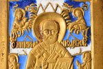 икона, Святитель Николай Чудотворец, медный сплав, 3-цветная эмаль, Российская империя, 19-й век, 6....