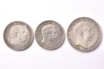 3 марки, 2 марки, 1877-1911 г., комплект из 3 монет, серебро, Германия...