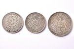 3 марки, 2 марки, 1877-1911 г., комплект из 3 монет, серебро, Германия...