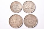 10 литов, 5 литов, 1925 / 1936 г., комплект из 4 монет, серебро, Литва...