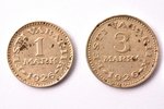 1 марка, 3 марки, 1926 г., комплект из 2 монет, Эстония...