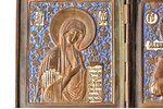 складень, Деисус, медный сплав, 2-цветная эмаль, Российская империя, 19-й век, 16.5 x 39.5 см, 2400...