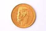 Российская империя, 5 рублей, 1901 г., "Николай II", золото, AU, 900 проба, 4.3 г, вес чистого золот...