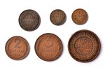 комплект, 6 монет: 2 копейки (1912, 1924), 3 копейки (1924),  1 копейка (1898), 5 копеек (1879), мед...