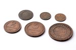 комплект, 6 монет: 2 копейки (1912, 1924), 3 копейки (1924),  1 копейка (1898), 5 копеек (1879), мед...