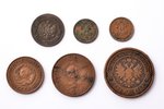 комплект, 6 монет: 2 копейки (1912, 1924), 3 копейки (1924),  1 копейка (1898), 5 копеек (1879), мед...