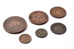 комплект, 6 монет: 2 копейки (1912, 1924), 3 копейки (1924),  1 копейка (1898), 5 копеек (1879), мед...
