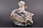 статуэтка, Ангел в лодке, украшенная цветами, бисквит, Германия(?), 25 x 15 x h 25.5 см, дефект пера...
