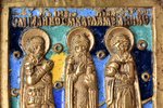 икона, Избранные святые: Харлампий, Иоанн Воин и Вонифатий, медный сплав, 5-цветная эмаль, Москва, Р...