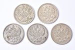 комплект из 11 монет, 5 копеек, 1882-1893 г., биллон серебра (500), Российская империя...
