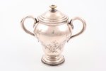 сахарница, серебро, 84 проба, 290 г, штихельная резьба, золочение, h (с крышкой) 14.7 см, фабрика Ан...