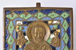 икона, Святитель Николай Чудотворец, медный сплав, 6-цветная эмаль, Российская империя, конец 19-го...