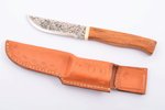 нож, ручная ковка, клинок из стали, рукоять: мореный дуб, роговая гарда, Германия, общая длина 18.5...