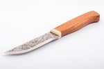 нож, ручная ковка, клинок из стали, рукоять: мореный дуб, роговая гарда, Германия, общая длина 18.5...