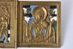 складень, Троица Ветхозаветная, Распятие Христово, Богоматерь Знамение (Оранта), медный сплав, 5-цве...