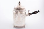 кофейник, серебро, 830 проба, вес изделия без ручки 599 г (общий вес 729.2 г), h 23.2 см, 1876 г., С...