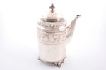 кофейник, серебро, 830 проба, вес изделия без ручки 599 г (общий вес 729.2 г), h 23.2 см, 1876 г., С...