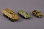 комплект игрушек, 3 автомодели военной техники, металл, СССР, 2-я половина 20-го века, в коллекционн...