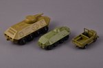 комплект игрушек, 3 автомодели военной техники, металл, СССР, 2-я половина 20-го века, в коллекционн...